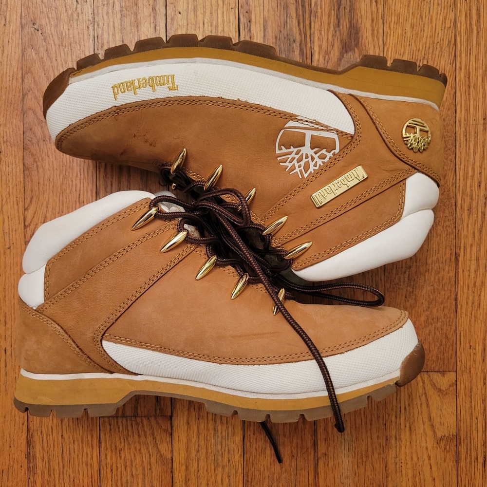 Timberland 9.5 Boots Wheat Gold White Leather Euro Sprint Hiker Retro Outdoors